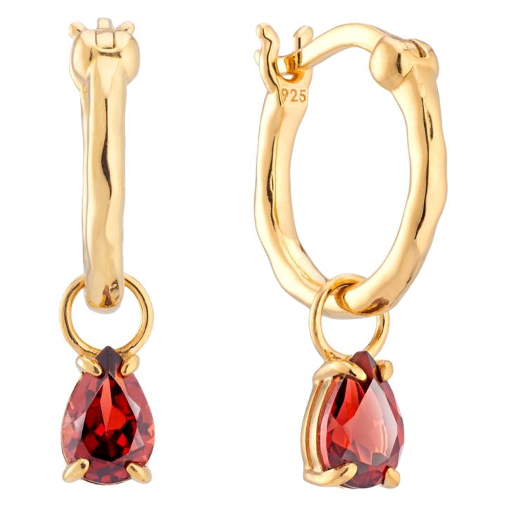 Spells Of Love Garnet Teardrop Charm Hoops in Gold