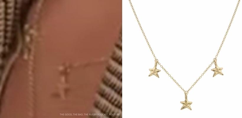 Close up of Kate's star pendant side by side next to the gold pendant by Daniella Draper. The necklace features three stars suspended from a chain.