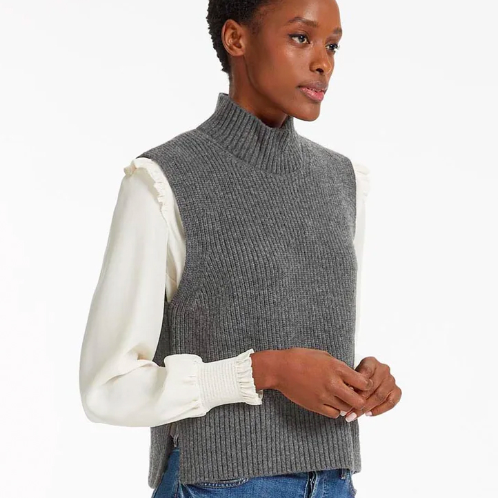 Cefinn Janie Sleeveless Funnel Neck Sweater Vest in Mid Grey