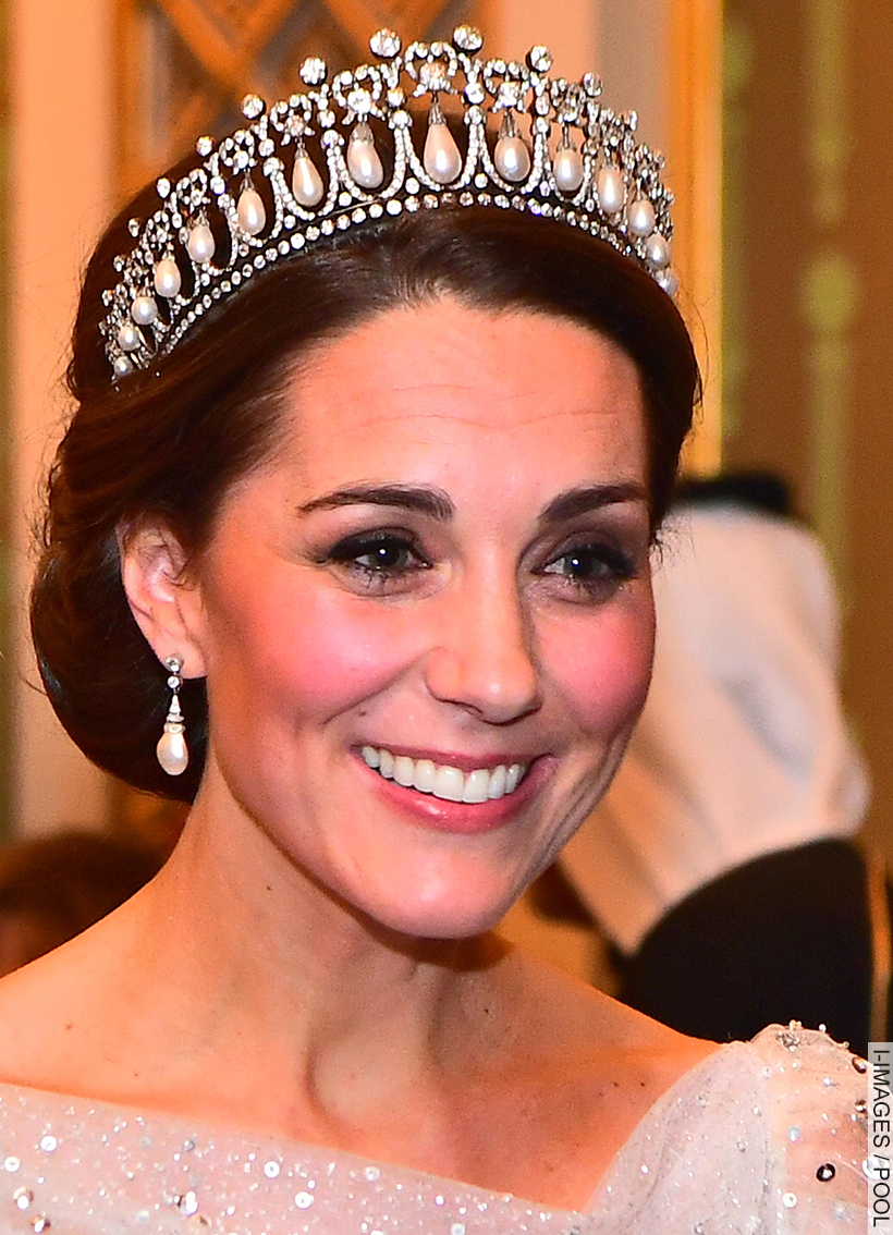 Kate Middleton wearing the Queen Mary's Lovers' Knot Tiara at A Diplomatic Reception