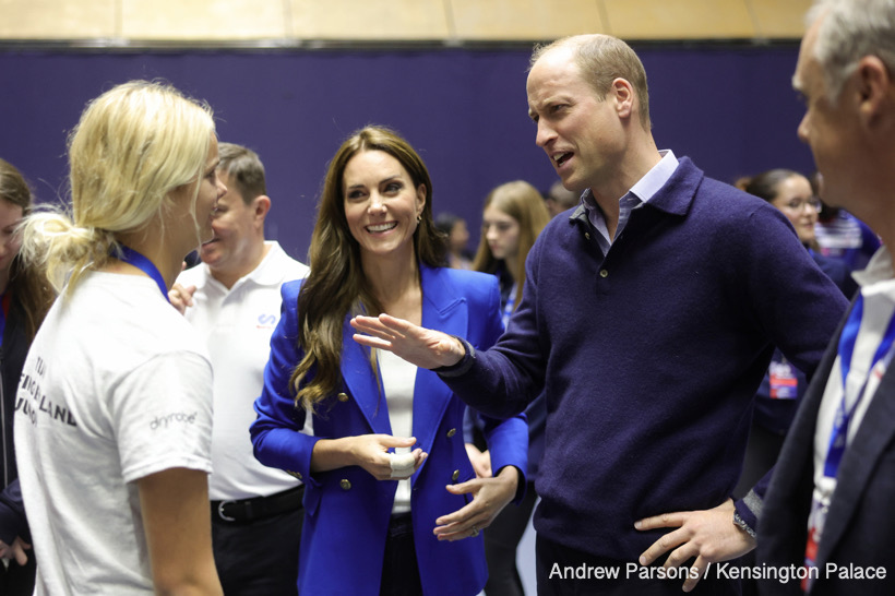 12/10/2023. Marlow, UK. The Prince and Princess of Wales attend a mental fitness workshop run by SportsAid at Bisham Abbey National Sports Centre. The workshop, which is run in conjunction with SportsAid’s charity partner BelievePerform, aims to support young sports people and their families to manage their mental wellbeing and understand how they can help themselves and each other to build the skills for happy and healthy experiences in sport and life. Picture by Andrew Parsons / Kensington Palace