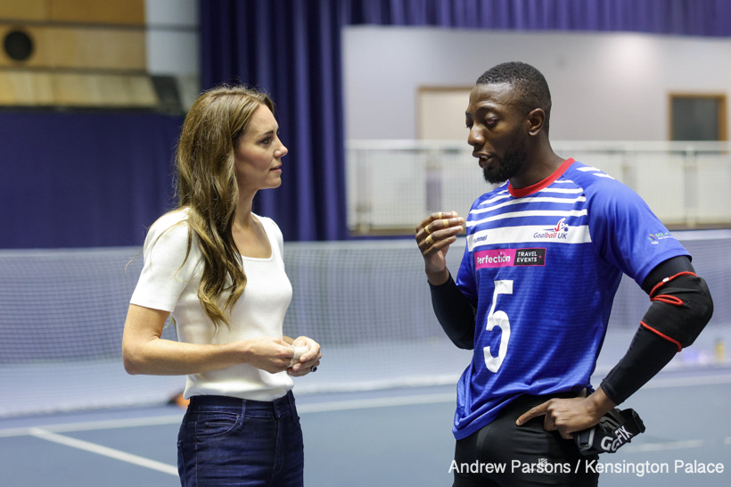 12/10/2023. Marlow, UK. The Prince and Princess of Wales attend a mental fitness workshop run by SportsAid at Bisham Abbey National Sports Centre. The workshop, which is run in conjunction with SportsAid’s charity partner BelievePerform, aims to support young sports people and their families to manage their mental wellbeing and understand how they can help themselves and each other to build the skills for happy and healthy experiences in sport and life. Picture by Andrew Parsons / Kensington Palace