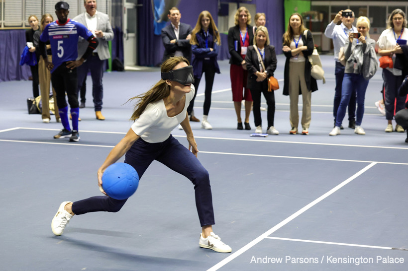 12/10/2023. Marlow, UK. The Prince and Princess of Wales attend a mental fitness workshop run by SportsAid at Bisham Abbey National Sports Centre. The workshop, which is run in conjunction with SportsAid’s charity partner BelievePerform, aims to support young sports people and their families to manage their mental wellbeing and understand how they can help themselves and each other to build the skills for happy and healthy experiences in sport and life. Picture by Andrew Parsons / Kensington Palace