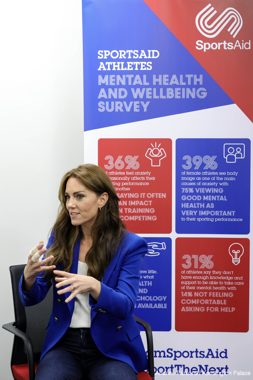 12/10/2023. Marlow, UK. The Prince and Princess of Wales attend a mental fitness workshop run by SportsAid at Bisham Abbey National Sports Centre. The workshop, which is run in conjunction with SportsAid’s charity partner BelievePerform, aims to support young sports people and their families to manage their mental wellbeing and understand how they can help themselves and each other to build the skills for happy and healthy experiences in sport and life. Picture by Andrew Parsons / Kensington Palace