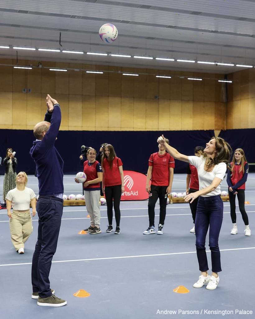 12/10/2023. Marlow, UK. The Prince and Princess of Wales attend a mental fitness workshop run by SportsAid at Bisham Abbey National Sports Centre. The workshop, which is run in conjunction with SportsAid’s charity partner BelievePerform, aims to support young sports people and their families to manage their mental wellbeing and understand how they can help themselves and each other to build the skills for happy and healthy experiences in sport and life. Picture by Andrew Parsons / Kensington Palace