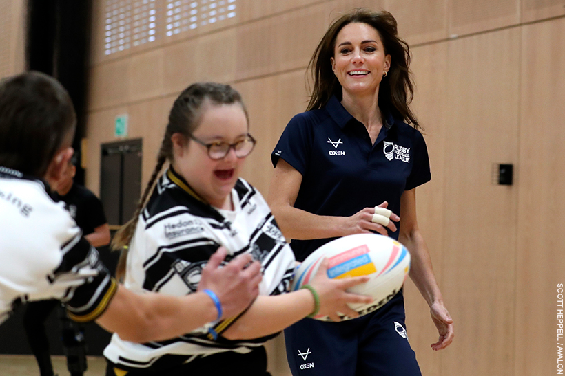 Kate Middleton practising her rugby ball skills with players in Hull