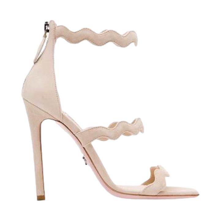 Prada Scalloped Sandals in Beige Suede