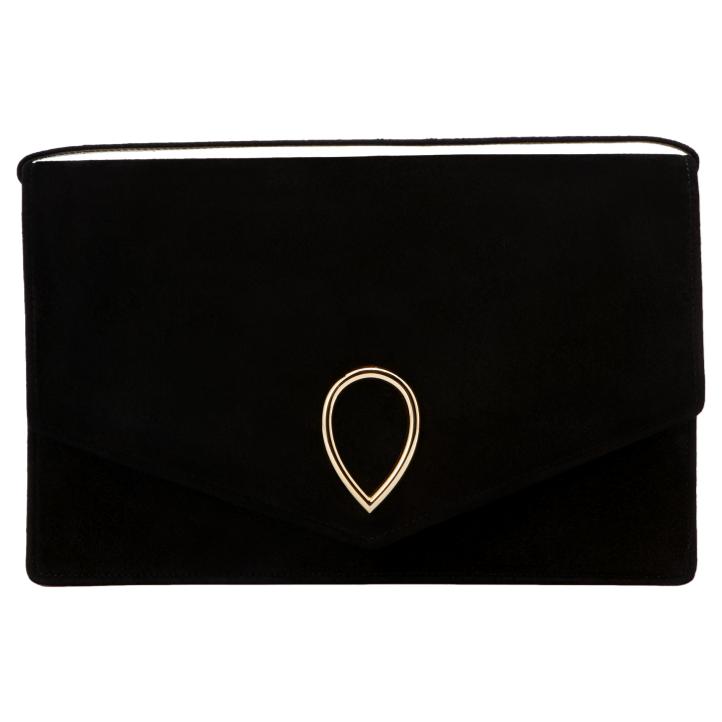 Jennifer Chamandi Le 8 Clutch Bag in Black Suede with Gold Buckle