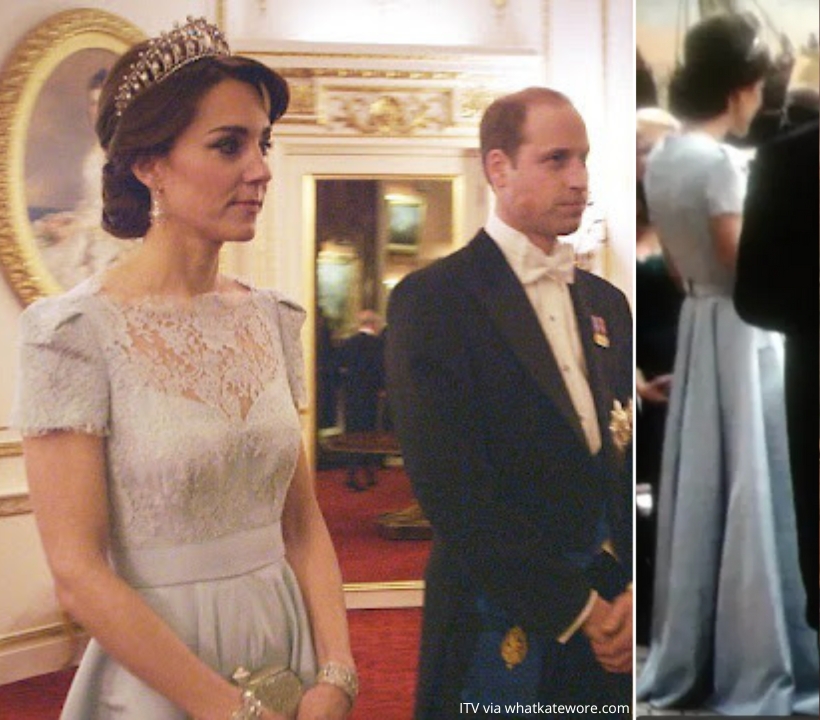 Kate Middleton in Blue Gown & Queen Mary’s Lover’s Knot Tiara At 2015 Diplomatic Reception