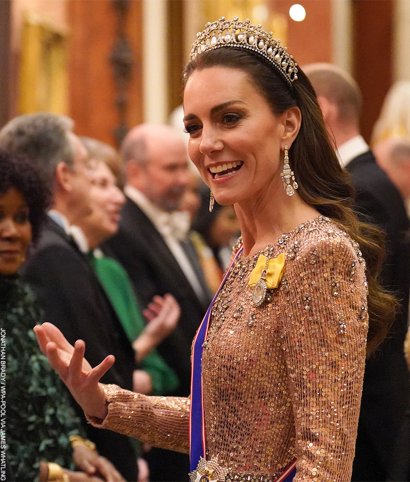 Kate Middleton engaging in conversation with guests at the Diplomatic Reception