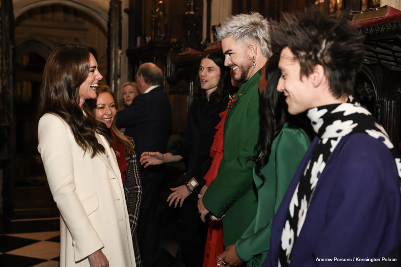 Kate Middleton chatting with a group of people, including Adam Lambert, ahead of the Together At Christmas performance.