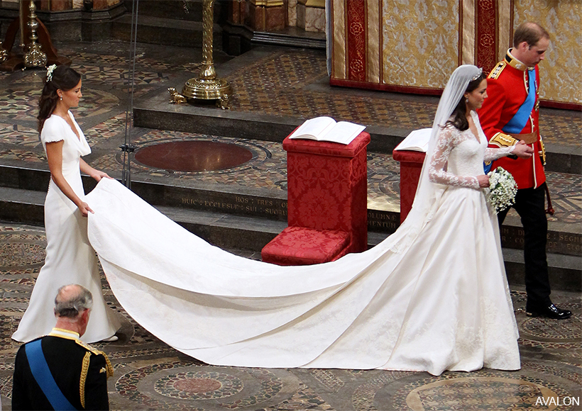 A shot of the bride, Kate Middleton, getting married in her Alexander McQueen gown.