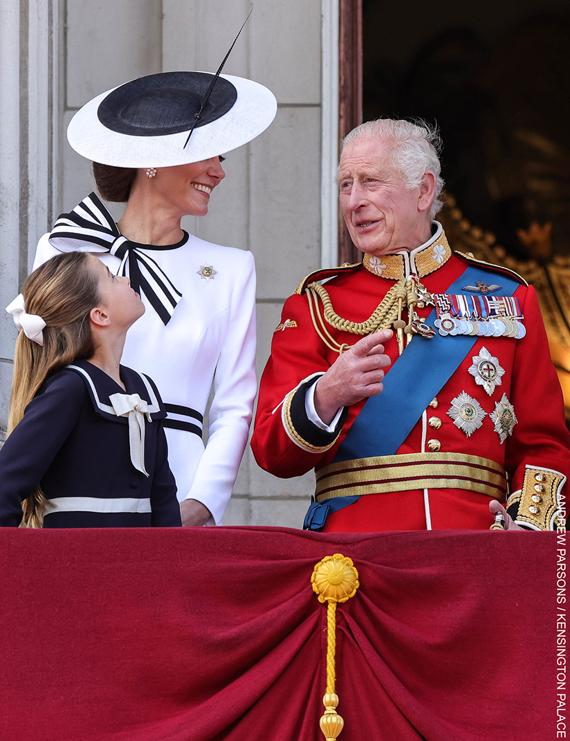 Kate, Charles and Charlotte at Trooping the Colour, on the balcony of Buckingham Palace