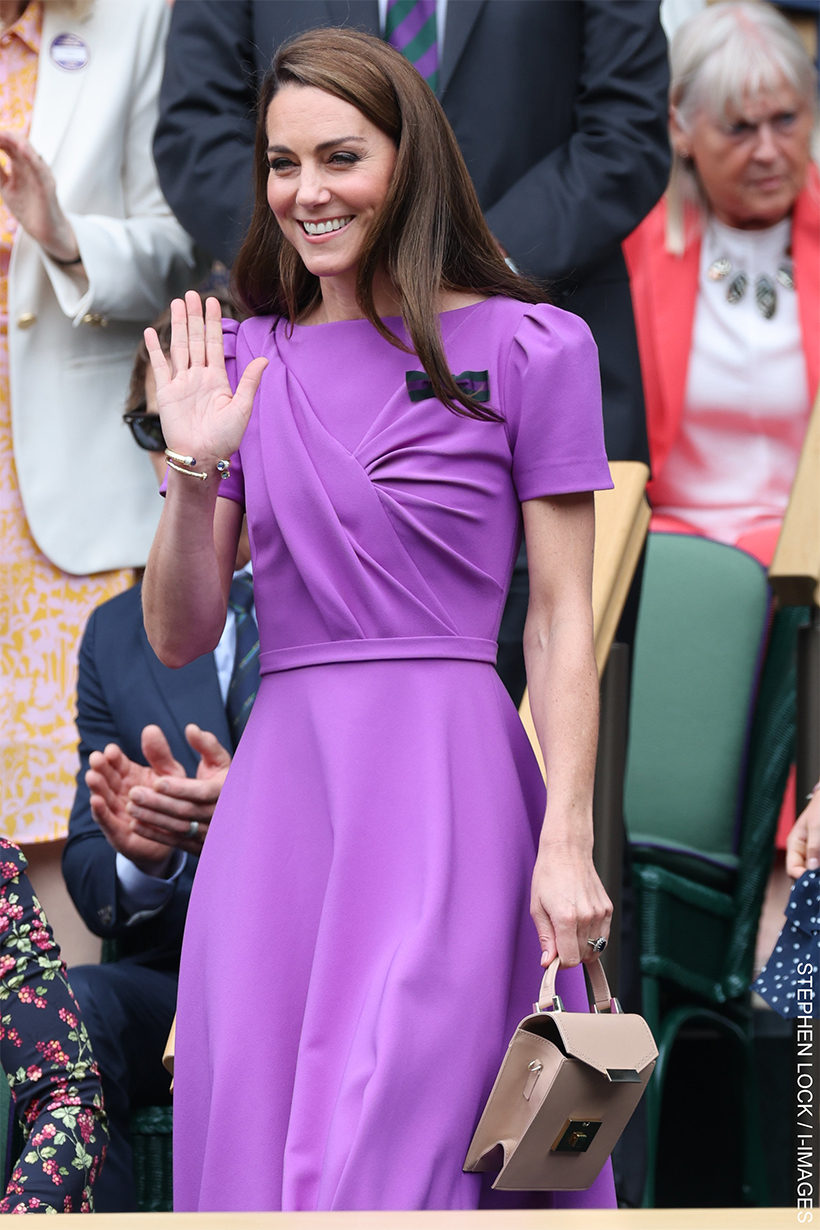 Kate Middleton wearing a purple Safiyaa London dress at the 2024 Wimbledon finals