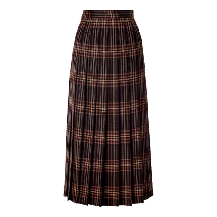 Gucci Pleated Checked Wool-Twill Midi Skirt in Burgundy