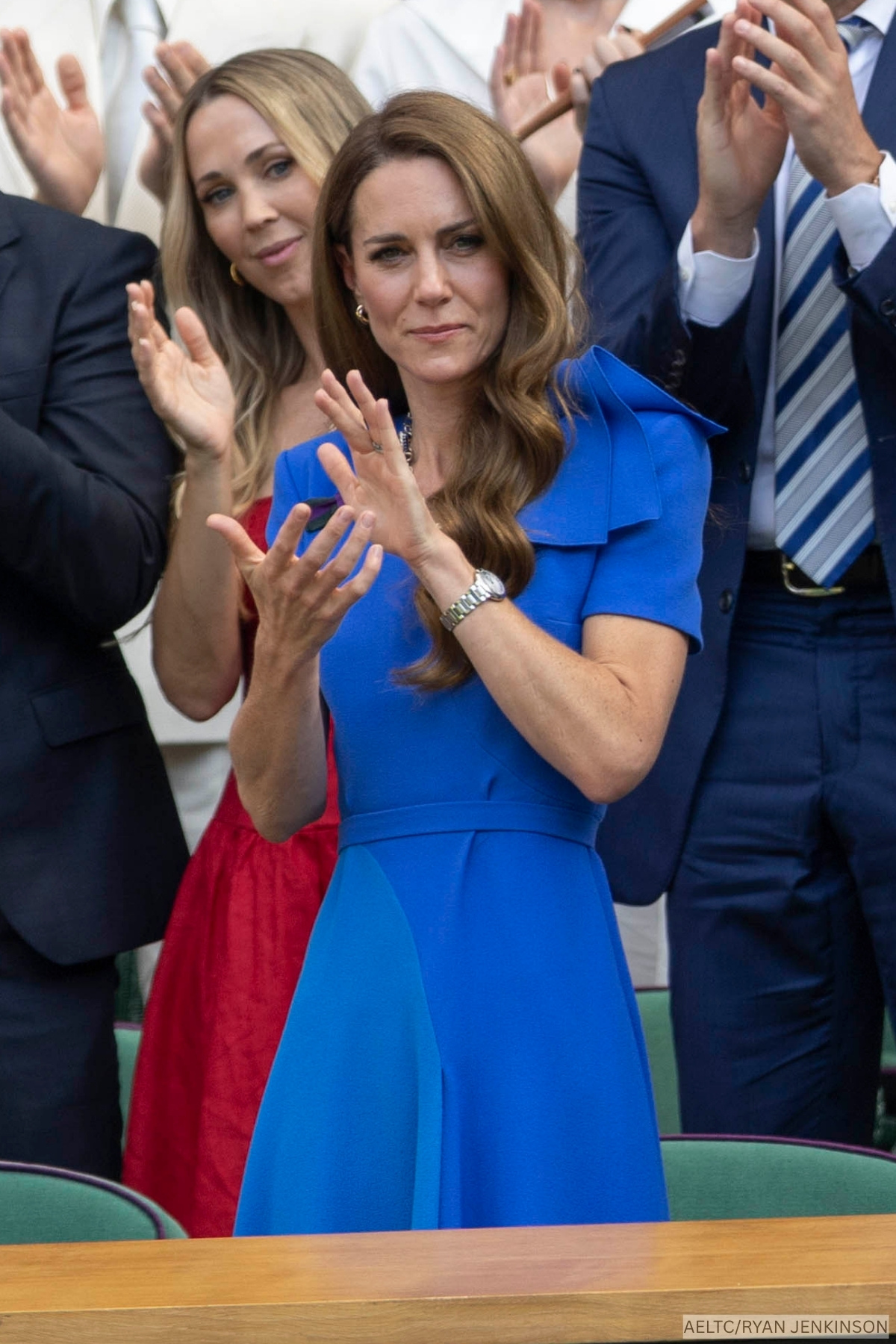 Kate Middleton applauding the tennis players from the Royal Box at Wimbledon in 2025