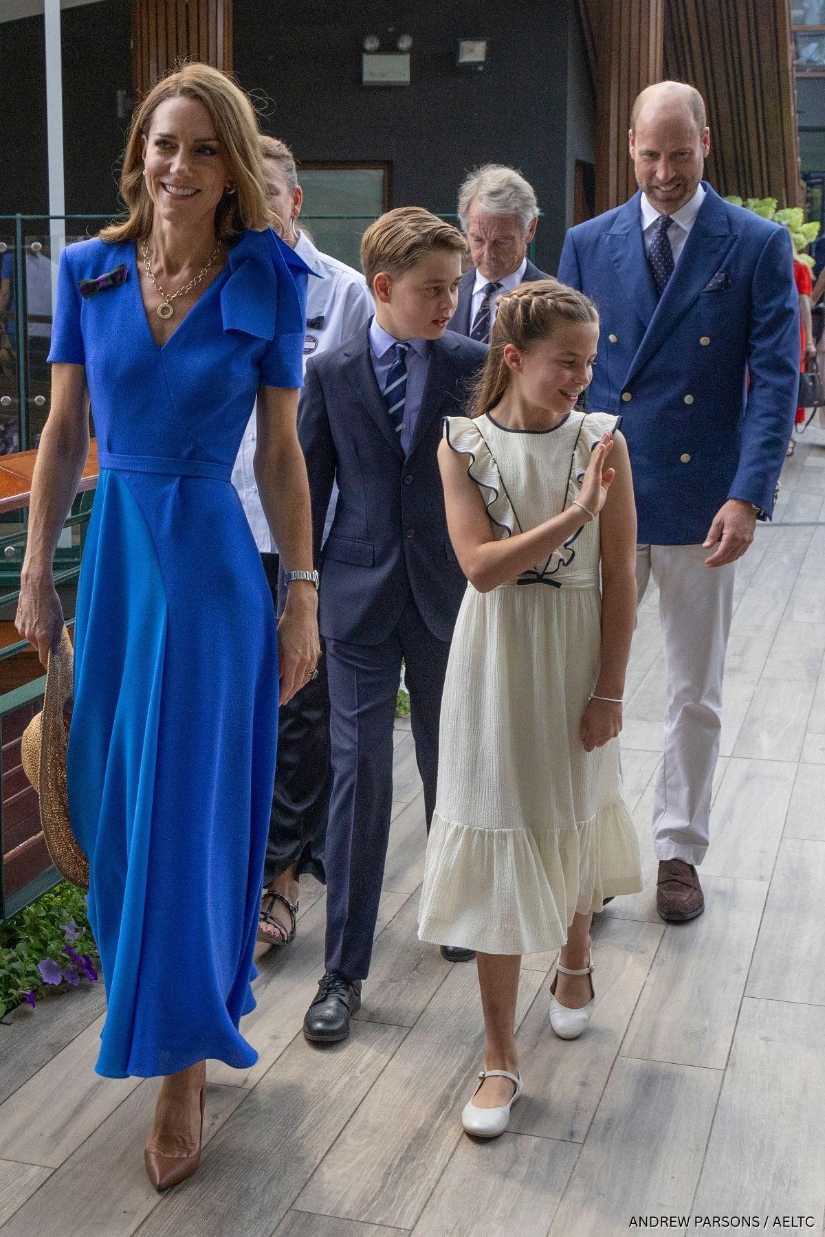 Kate Middleton wearing a cobalt blue Roksanda dress at the 2025 Wimbledon Men's Final