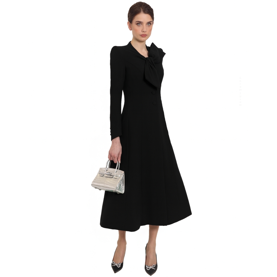 Catherine Walker Beau Tie Coat Dress in Black