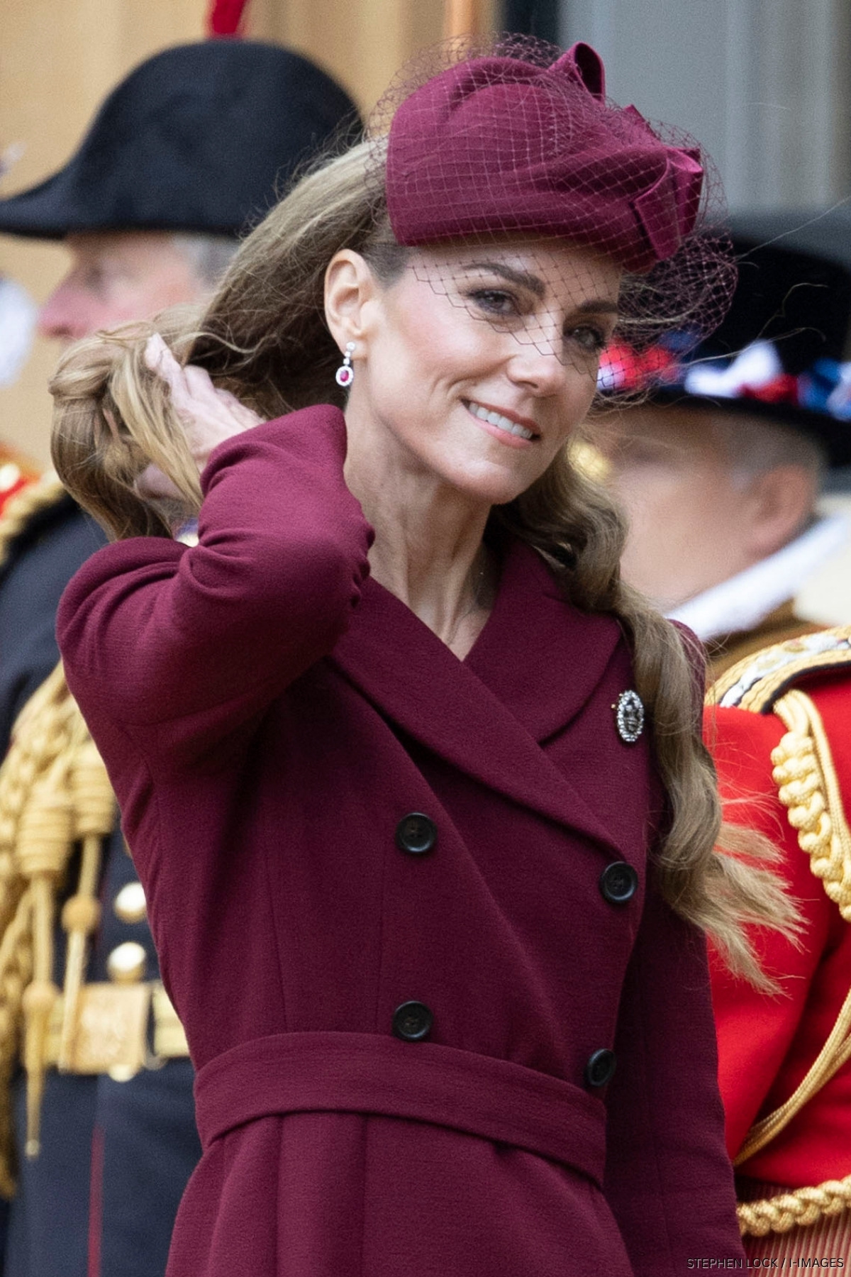 Kate Middleton Welcomes the President of the United States wearing Maroon Emilia Wickstead ensemble
