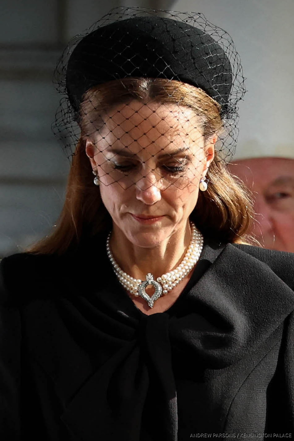 The Princess of Wales looking visibly sad during the funeral of the Duchess of Kent