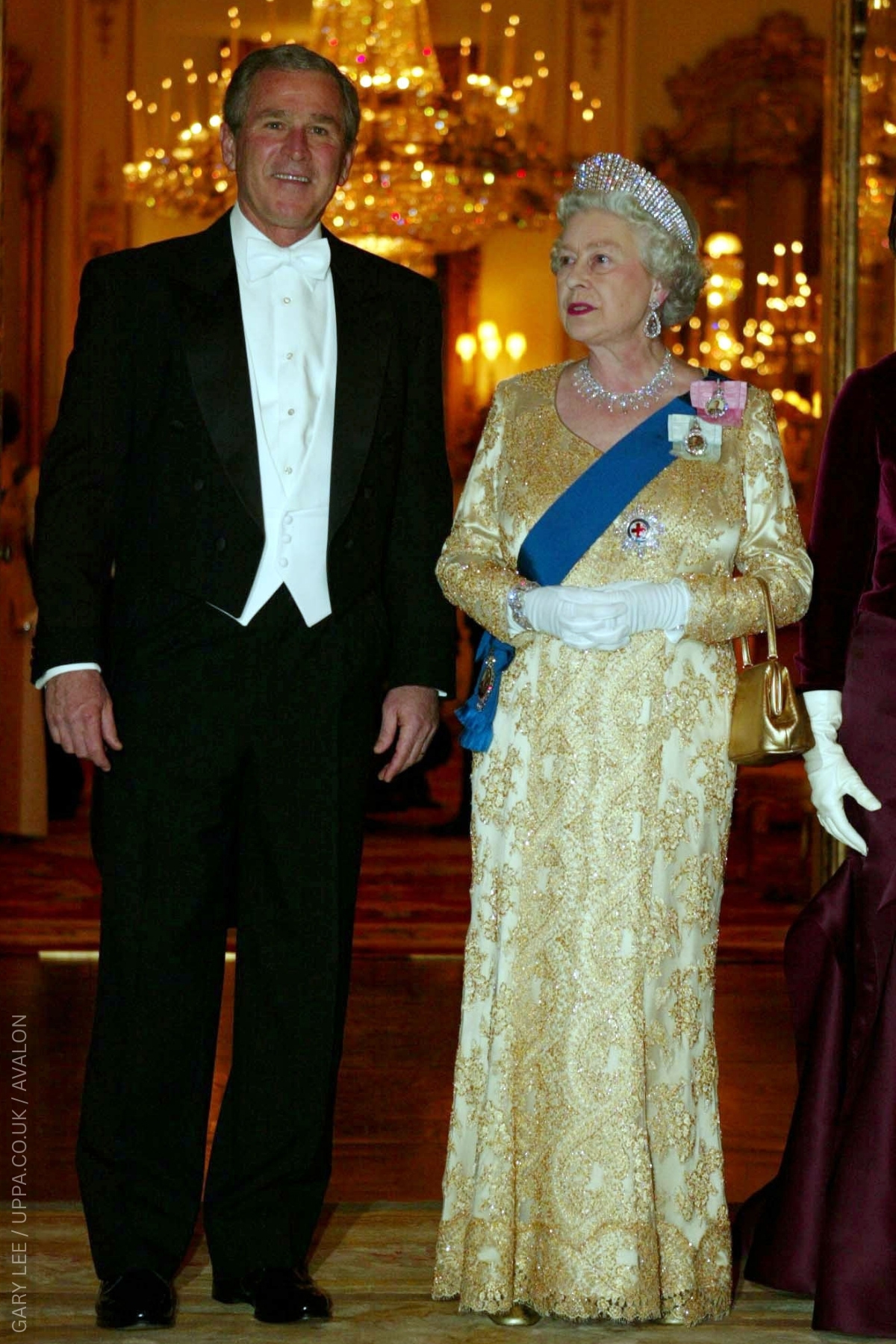 In 2003, Queen Elizabeth II wore gold to host President George W. Bush at Buckingham Palace.