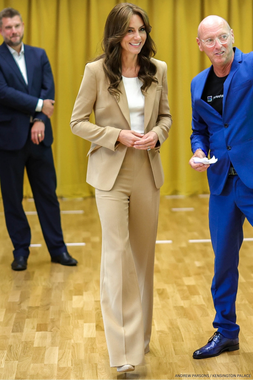 The Princess of Wales wearing the camel Roland Mouret suit in 2023 for her engagement with Streets of Growth in East London