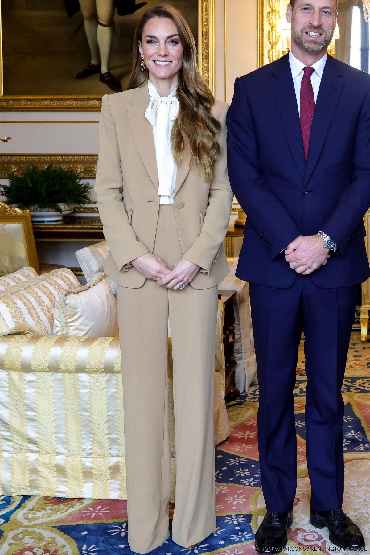 Kate Middleton Wears Camel Roland Mouret Suit to Welcome the Jordanian Royals to Windsor Castle