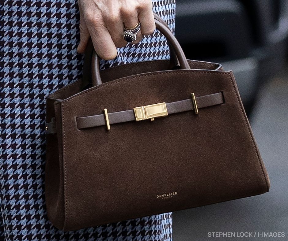 A close up shot of the DeMellier Small Hudson in brown suede
