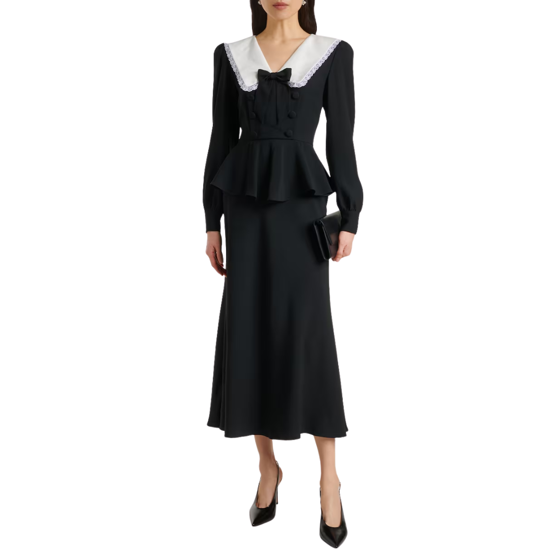 Alessandra Rich Black ‘Envers’ Dress with White Oversized Collar