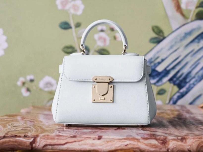 Close-up of the Asprey London 167 Micro Mini Handbag in a different shade of blue.
