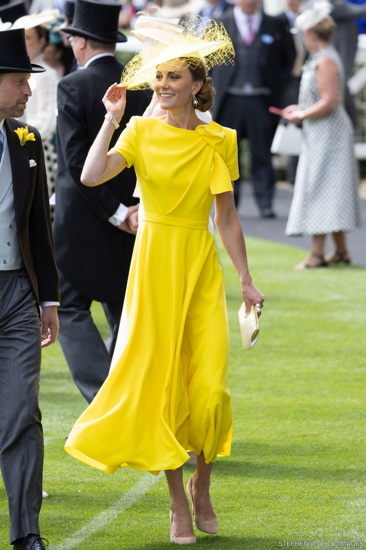 Kate Middleton in a sunshine yellow Roksanda dress and matching yellow hat on Day Two of Royal Ascot 2026