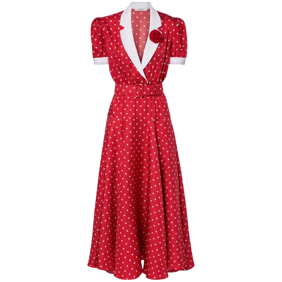Rodarte Silk Heart Print Dress in Red & White