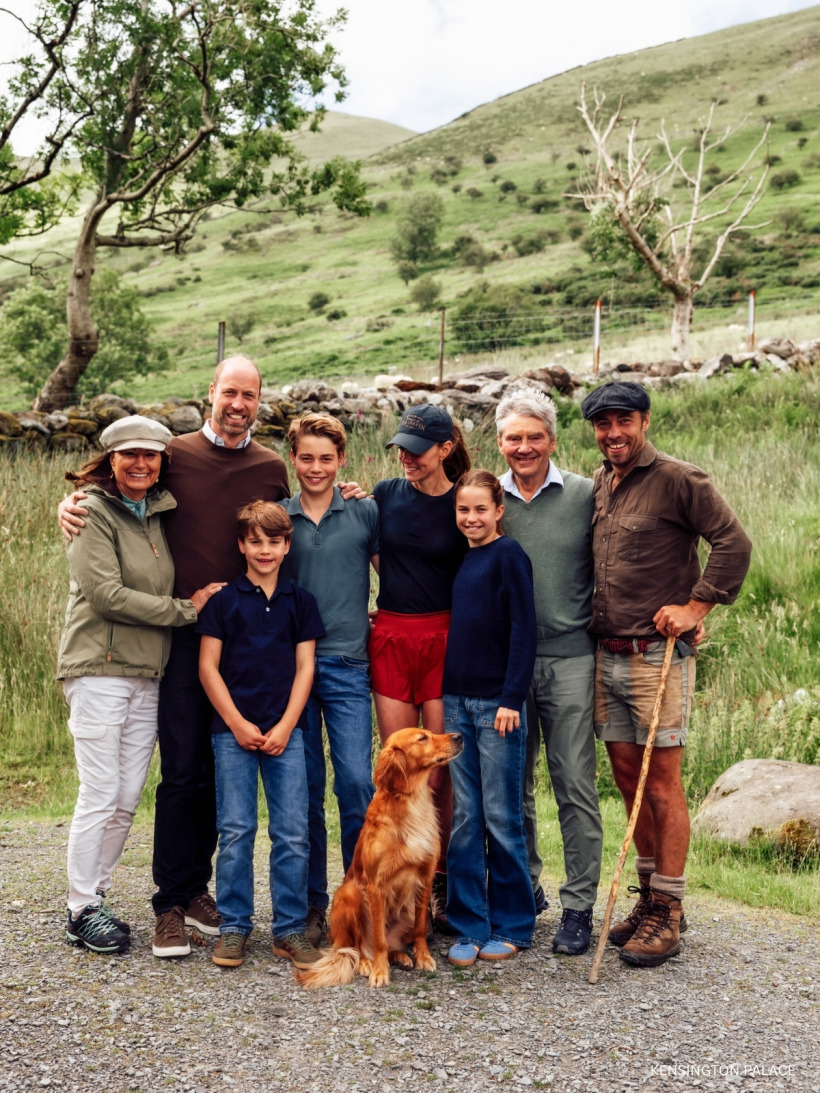 The Prince and Princess of Wales with Prince George, Princess Charlotte and Prince Louis, plus Carole Middleton, Micheal Middleton and James Middleton, at the end of the Three Peaks Challenge