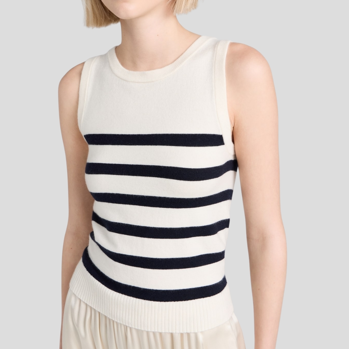 La Ligne Striped Featherweight Sweater Vest in Black & White