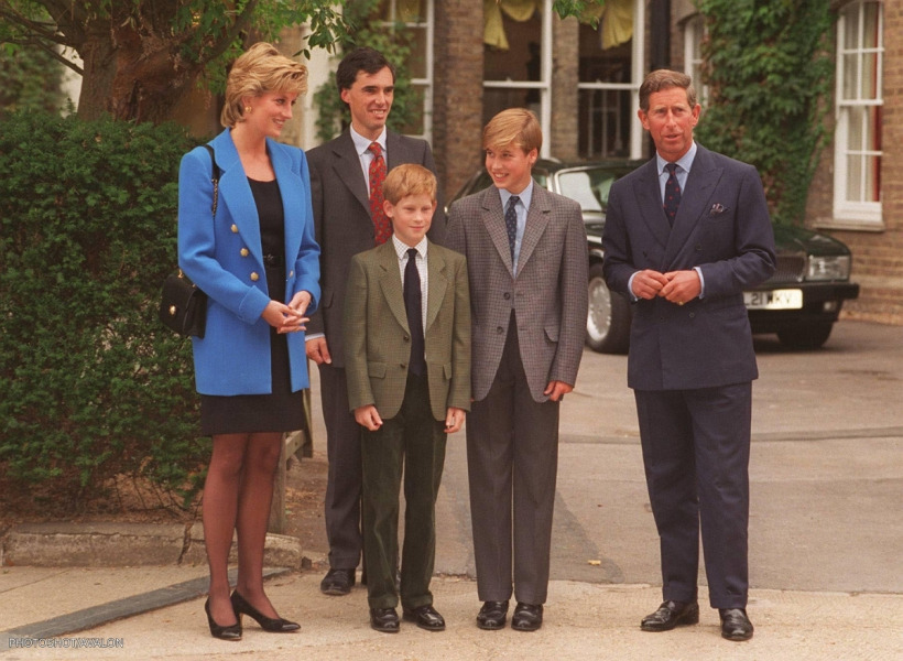 Prince William arriving for his first day at Eton in 1995 with Princess Diana, Prince Charles and Prince Harry