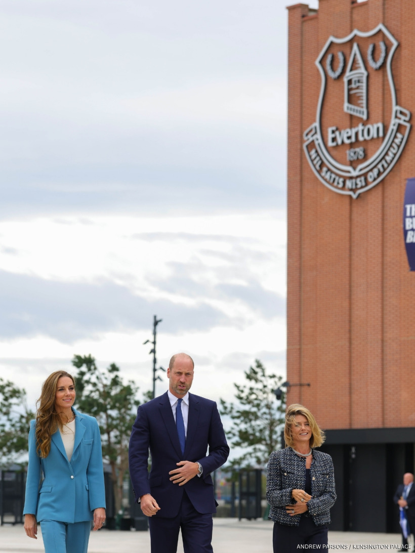 Kate Middleton in a cornflower blue Edeline Lee suit at Everton's Hill Dickinson Stadium for World Suicide Prevention Day