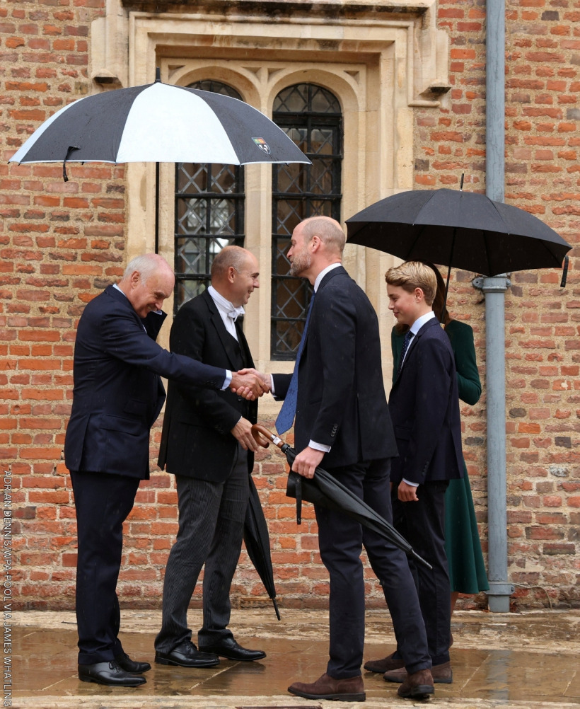 Prince George at Eton College with his parents, welcomed by Eton’s headmaster, Simon Henderson, and provost, Sir Nicholas Coleridge
